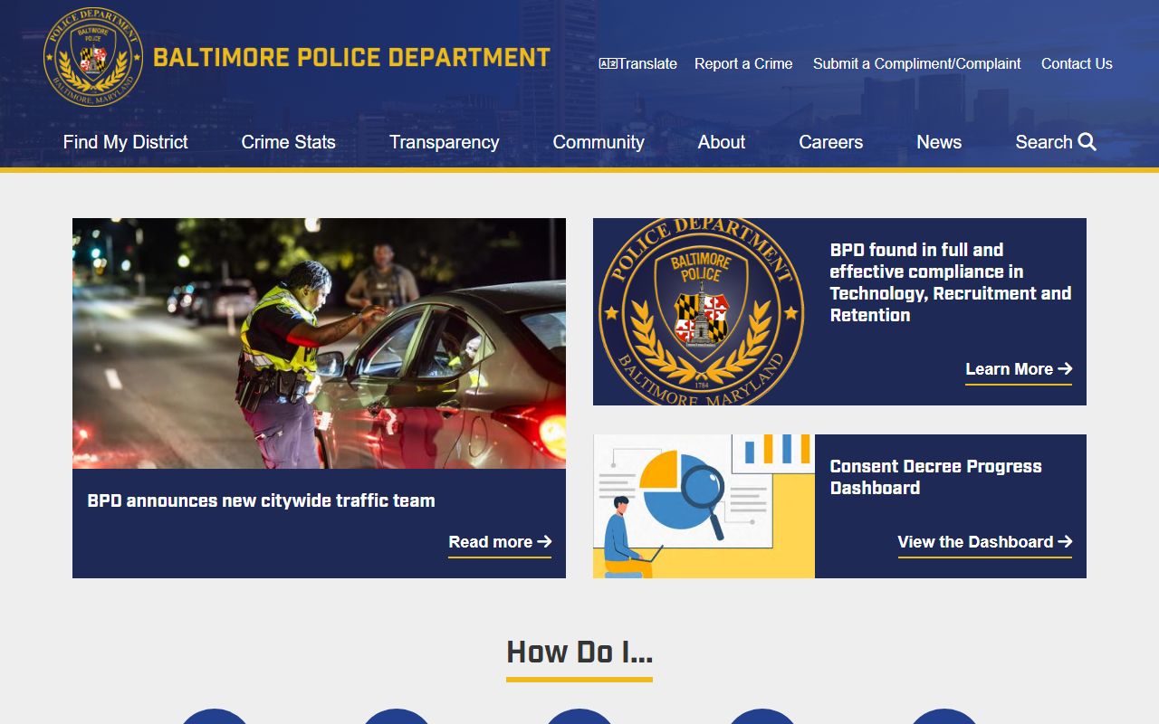 Baltimore Police Department website for police blotter record searches