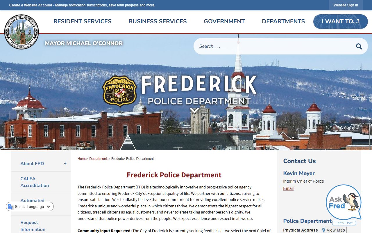 Frederick Police Department page for police blotter records