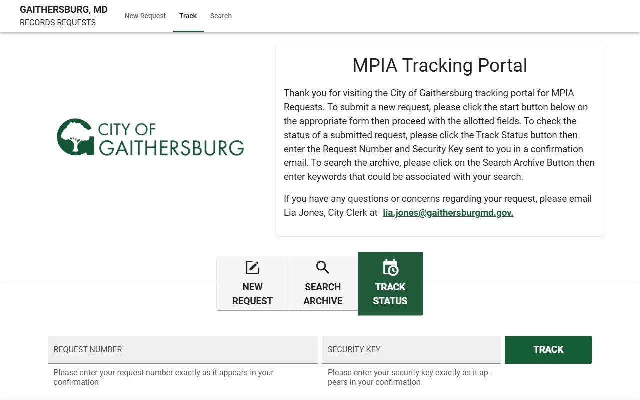 Gaithersburg JustFOIA portal for police blotter record requests