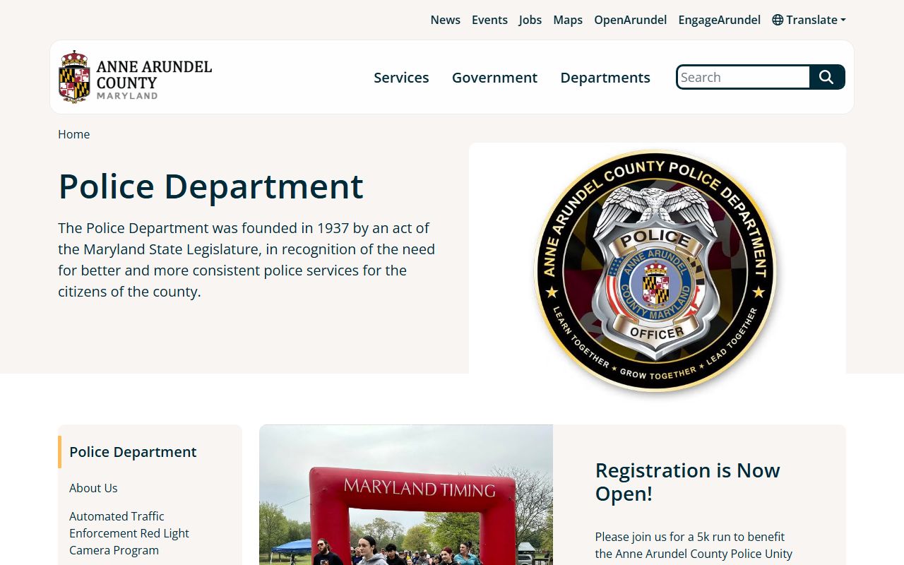 Anne Arundel County Police Department website for Severn police blotter records