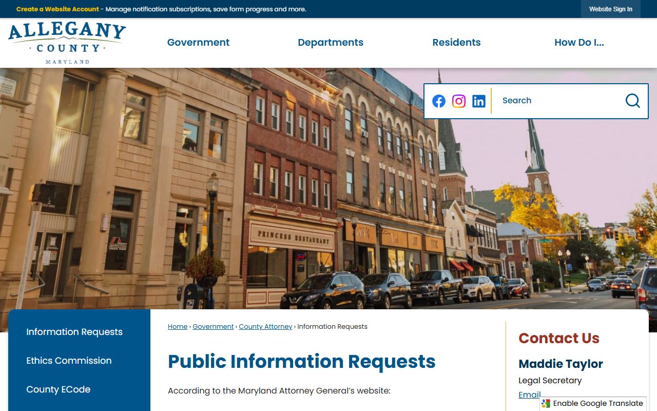 Allegany County PIA page for police blotter record requests