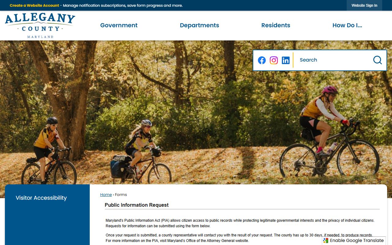 Allegany County public information request form for police blotter records