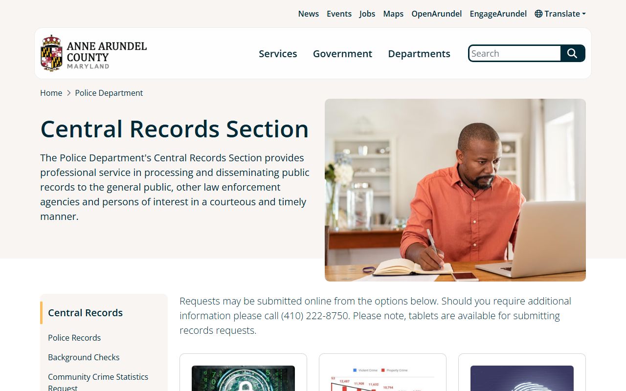 Anne Arundel County Central Records Division page
