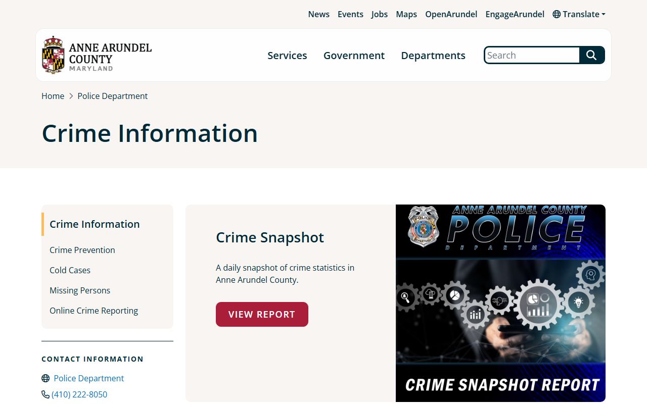 Anne Arundel County crime information and online reporting page