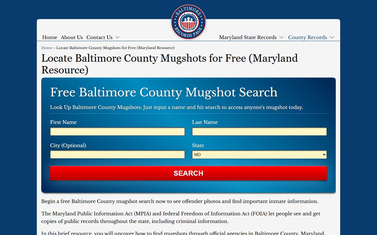 Baltimore County mugshot and arrest records page