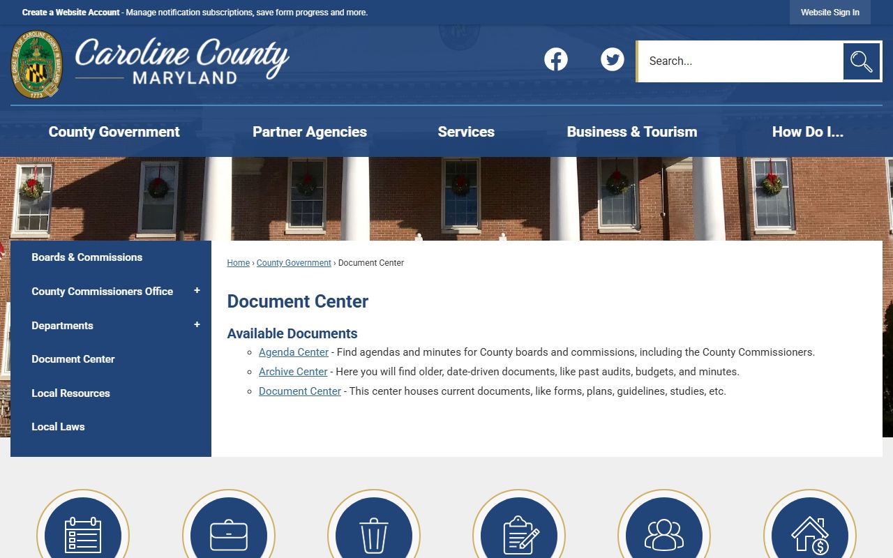 Caroline County Document Center with forms for police blotter requests