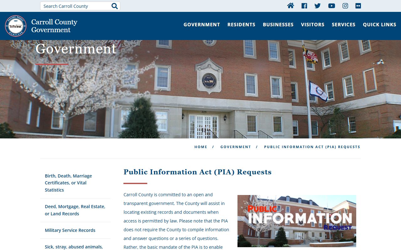 Carroll County government PIA requests page
