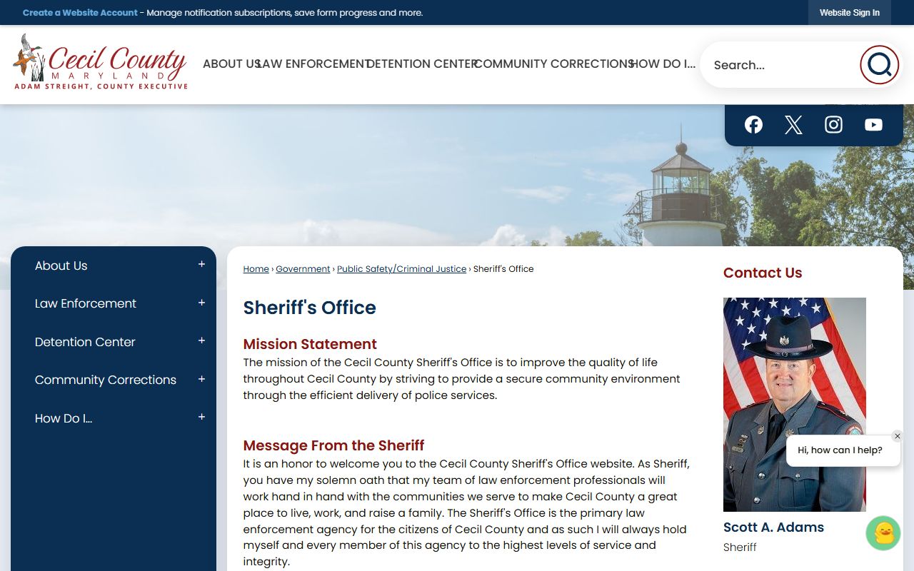 Cecil County Sheriff's Office website for police blotter records