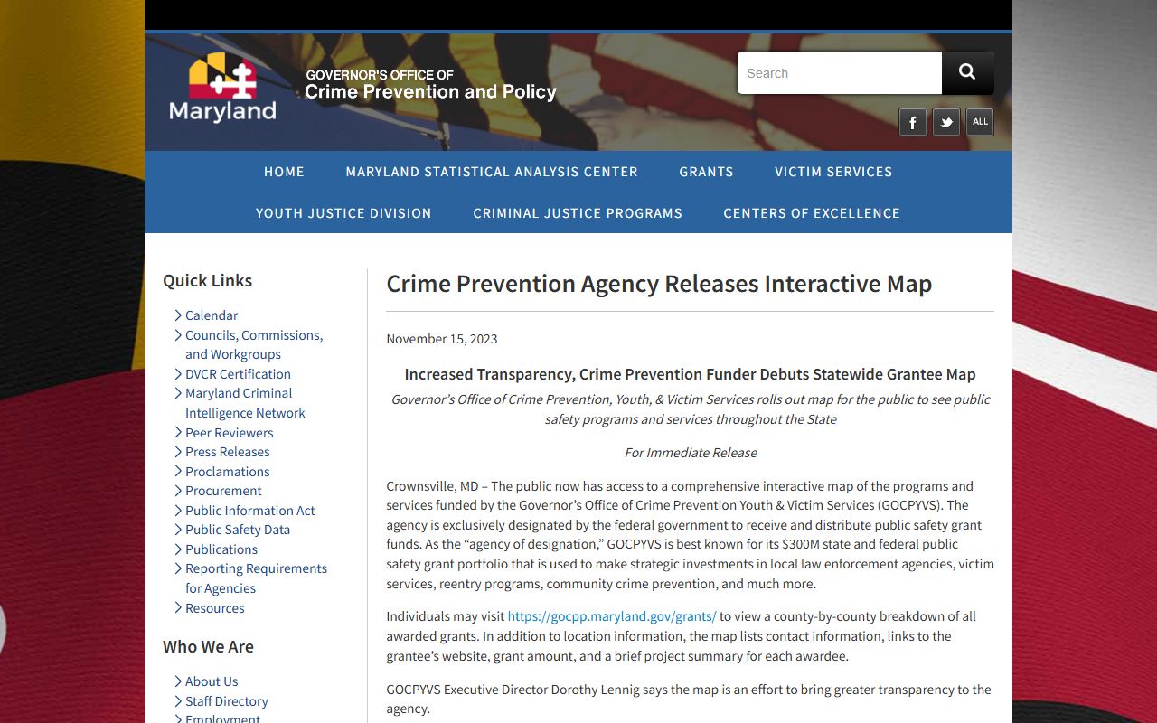 Maryland crime statistics page with Cecil County data