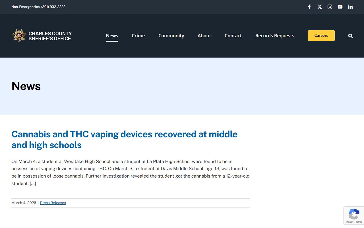 Charles County Sheriff news and press releases