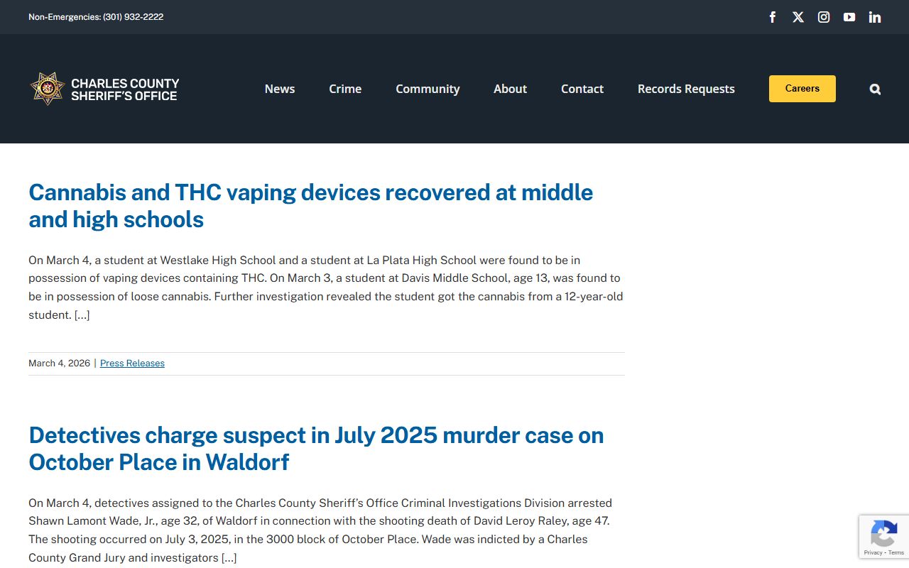 Charles County Sheriff press releases page