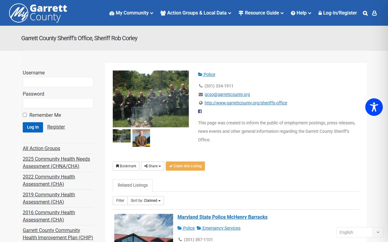 Garrett County Sheriff directory listing