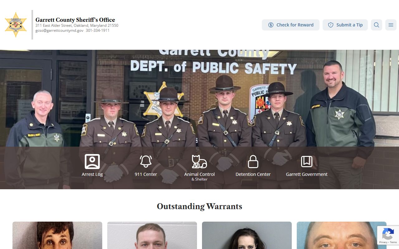 Garrett County Sheriff's Office website for police blotter records