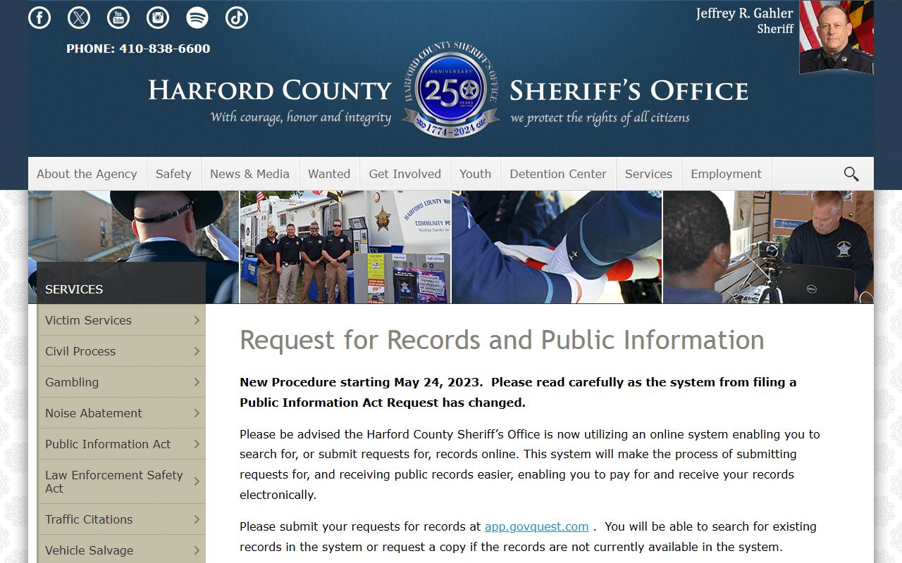 Archived Harford County Sheriff PIA page for police records