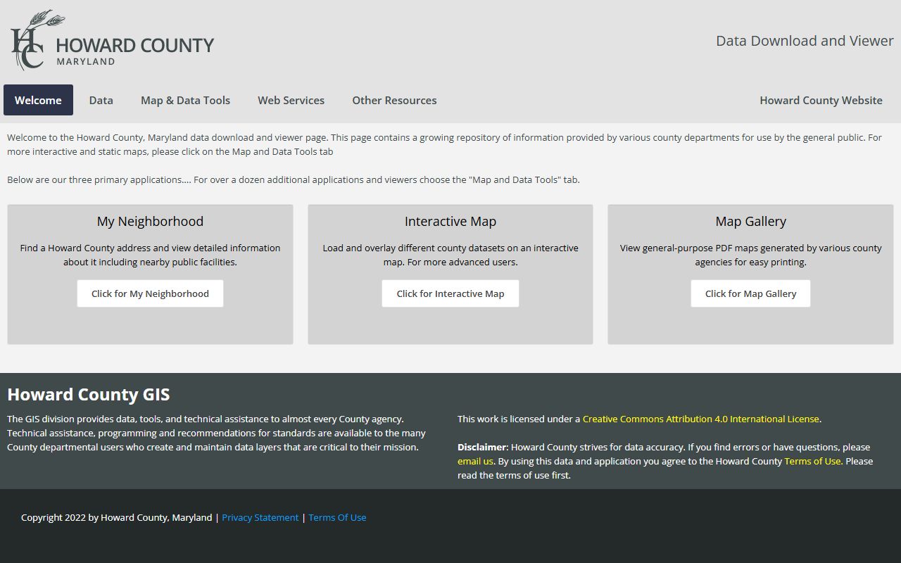 Howard County Open Data portal with crime datasets