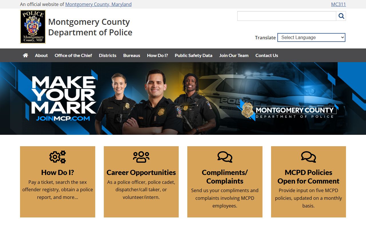 Montgomery County Police Department main page