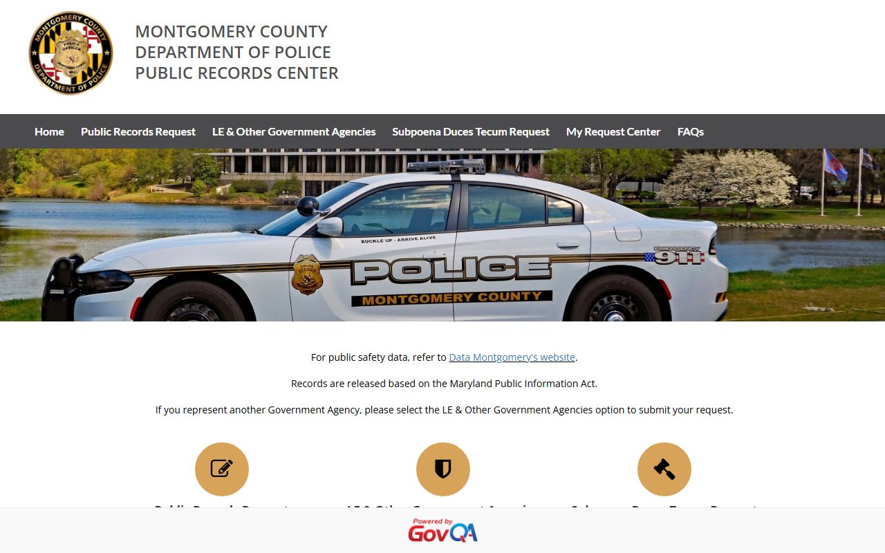 Montgomery County Police records portal for blotter requests
