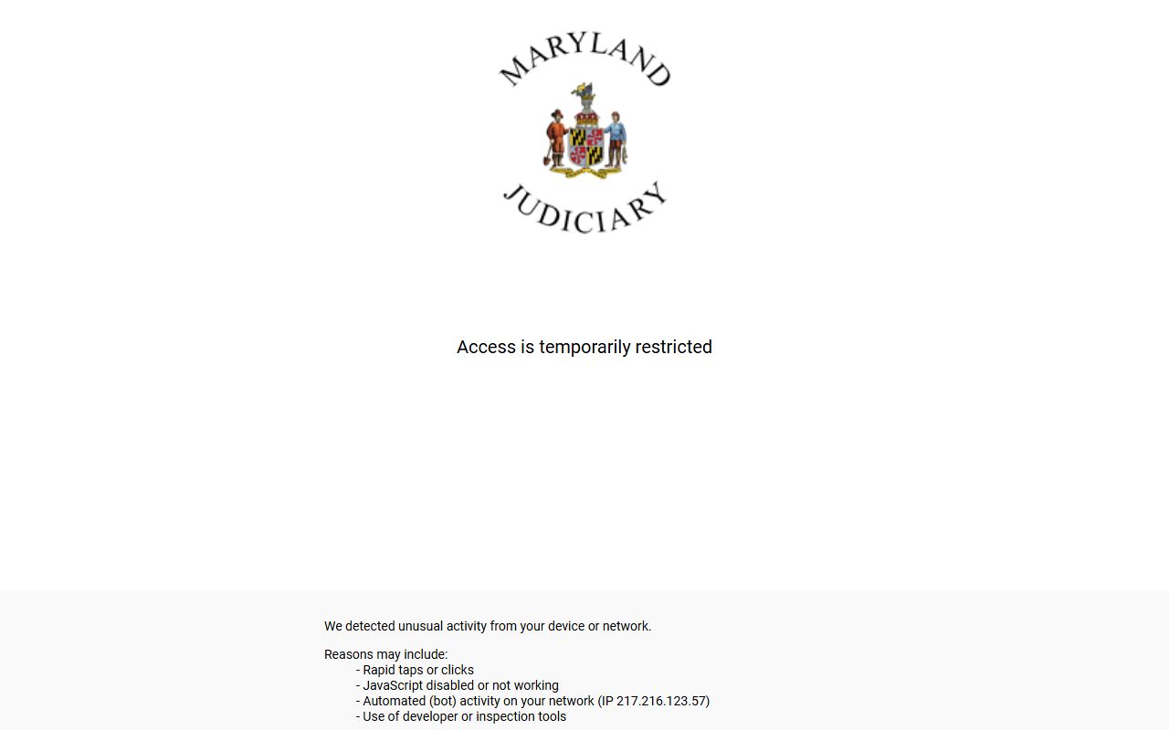 Maryland Judiciary Case Search portal for police blotter records